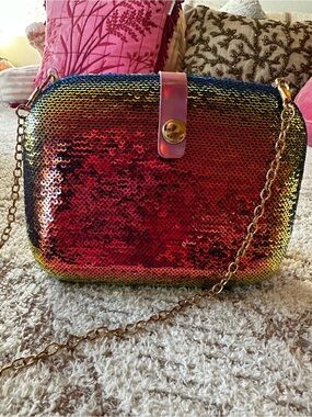 Iridescent Rainbow Sequin Evening Bag Color Shift Clutch